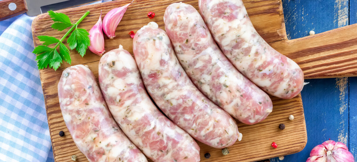 Raw sausages German Bratwurst
